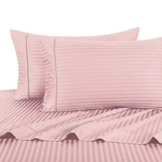 Striped 300 Thread Count Bed Sheet Set 100 Percent Cotton, Sateen Striped, Deep Pocket By Royal Hotel Bedding