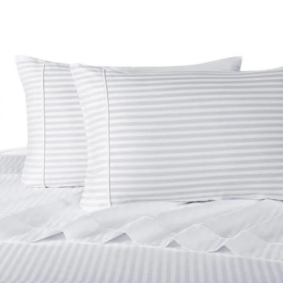 Striped 300 Thread Count Bed Sheet Set 100 Percent Cotton, Sateen Striped, Deep Pocket By Royal Hotel Bedding