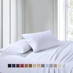 Striped 300 Thread Count Bed Sheet Set 100 Percent Cotton, Sateen Striped, Deep Pocket By Royal Hotel Bedding