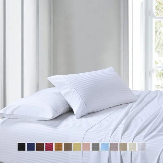 Striped 300 Thread Count Bed Sheet Set 100 Percent Cotton, Sateen Striped, Deep Pocket By Royal Hotel Bedding