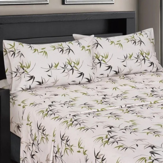 Royal Hotel Bedding Fern Floral Bed Sheet Set 100% Cotton, Superior Sateen Weave, Silky Soft, Deep Pocket, Modern Reactive Print, 300 Thread