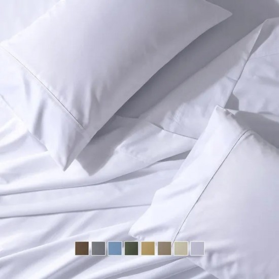 Royal Hotel Bedding Top Split King Adjustable King Size 650 Thread Count Solid Sheet Set, Cotton Blend Wrinkle Free 4-Piece Sheet Set