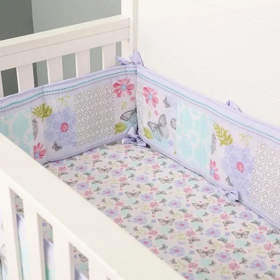 3piece Purple Floral Baby Girl Nursery Unisex Toddler Bedding Set for Boys and Girls, Comforter, Fitted Crib Sheet and Crib Skirt