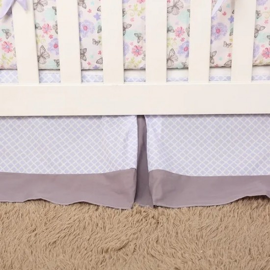 3piece Purple Floral Baby Girl Nursery Unisex Toddler Bedding Set for Boys and Girls, Comforter, Fitted Crib Sheet and Crib Skirt