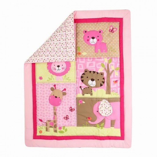 Crib Bedding Sets for Girls Floral Nursery Bedding Cradle Sets 3 Piece Cotton Breathable Fitted Sheet Crib Skirt Comforter