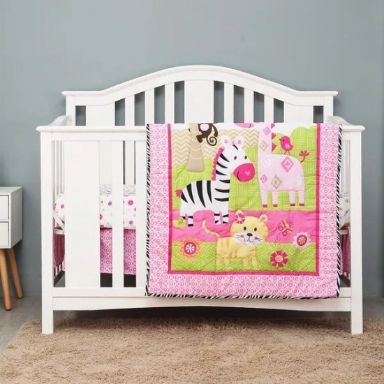 Zebra 3 Piece Baby Girl Nursery Bedding Crib bedding Set Soft Cotoon | Crib Comforter, Fitted Crib Sheet, Crib Skirt Included