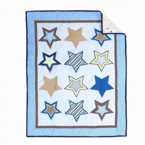 Crib Bedding Sets for Boys 3Piece Nursery Bedding Blue Stars Baby Boys Bedding Soft Cotton | Crib Comforter, Fitted Crib Sheet, Crib Skirt I