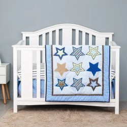 Crib Bedding Sets for Boys 3Piece Nursery Bedding Blue Stars Baby Boys Bedding Soft Cotton | Crib Comforter, Fitted Crib Sheet, Crib Skirt I