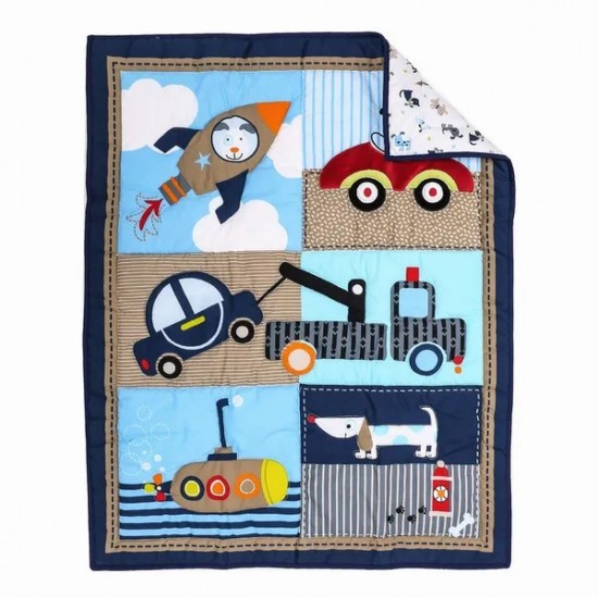 3Piece Baby Nursery Baby Crib Bedding Set Navy Blue Standard Size Crib Set Soft Cotton ,Includes Quilt, Fitted Sheet, Dust Ruffle