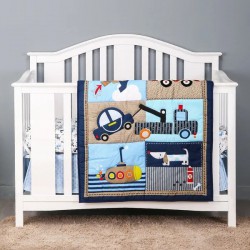 3Piece Baby Nursery Baby Crib Bedding Set Navy Blue Standard Size Crib Set Soft Cotton ,Includes Quilt, Fitted Sheet, Dust Ruffle