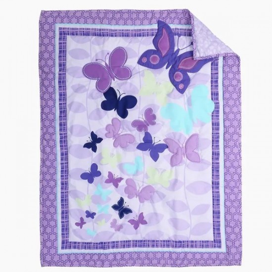 3Piece Purple Baby Girl Nursery Crib Bedding Set Cotton Crib Toddler Bedding Skirts for Baby Boys or Girls ,Includes Quilt, Fitted Sheet, Du