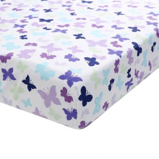 3Piece Purple Baby Girl Nursery Crib Bedding Set Cotton Crib Toddler Bedding Skirts for Baby Boys or Girls ,Includes Quilt, Fitted Sheet, Du