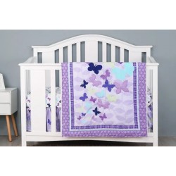 3Piece Purple Baby Girl Nursery Crib Bedding Set Cotton Crib Toddler Bedding Skirts for Baby Boys or Girls ,Includes Quilt, Fitted Sheet, Du
