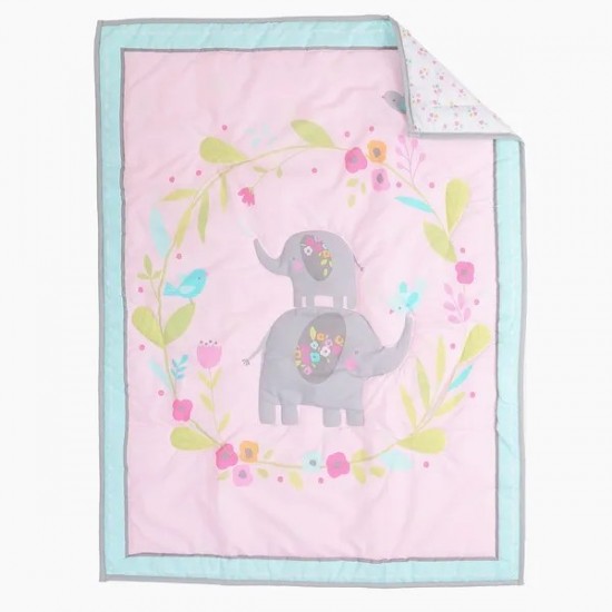 Elephant 3Piece Baby Crib Bedding Set for Girl Jungle Animal Nursery Bedding with Comforter Fitted Sheet Bed Skirt