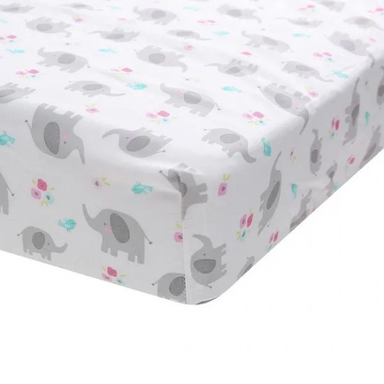 Elephant 3Piece Baby Crib Bedding Set for Girl Jungle Animal Nursery Bedding with Comforter Fitted Sheet Bed Skirt
