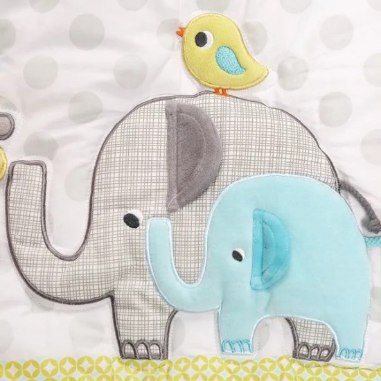 Elephant 3Piece Baby Nursery Crib Bedding Set for Boys Jungle Animal Safari Theme with Comforter Fitted Sheet Bed Skirt