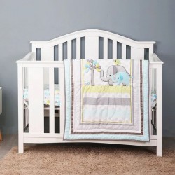 Elephant 3Piece Baby Nursery Crib Bedding Set for Boys Jungle Animal Safari Theme with Comforter Fitted Sheet Bed Skirt