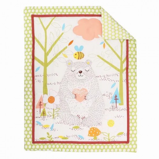 Crib Bedding Set 3 pcs Machine Washable,For Standard Crib Baby Nursery Bedding Sets Includes Baby Bed Quilt, Fitted Sheet, Dust Ruffle 3Piec