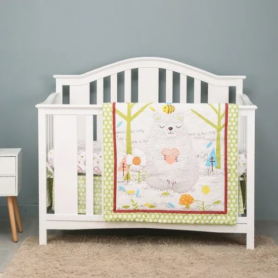 Crib Bedding Set 3 pcs Machine Washable,For Standard Crib Baby Nursery Bedding Sets Includes Baby Bed Quilt, Fitted Sheet, Dust Ruffle 3Piec