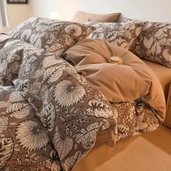 Luxury 100% Cotton Flannel Bedding Set – Vintage Elegance with Fitted Sheet & Duvet Cover