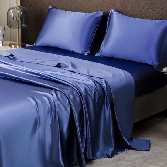 Luxury Satin Bedding Set - Silky Smooth Fitted Sheet & Pillowcases, Washable Elegance