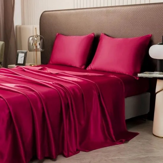 Luxury Satin Bedding Set - Silky Smooth Fitted Sheet & Pillowcases, Washable Elegance