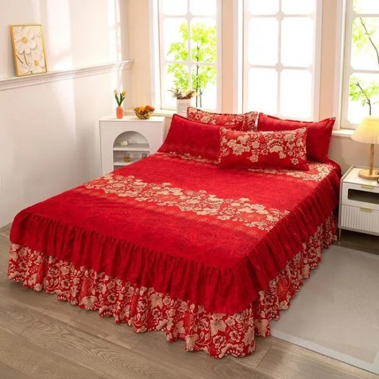 Premium Fitted Sheet with Skirt - Extra Thick, Silky Soft, Non-Slip Mattress Protector for Queen Size Bed