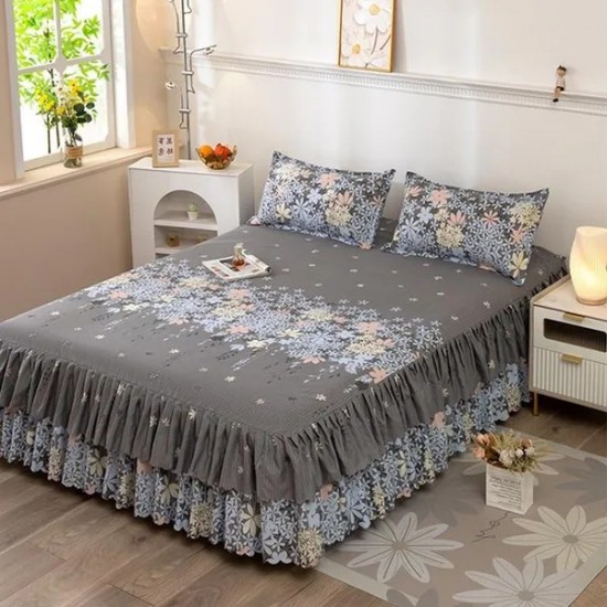 Premium Fitted Sheet with Skirt - Extra Thick, Silky Soft, Non-Slip Mattress Protector for Queen Size Bed