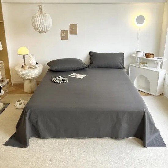 Soft Washed Cotton Bed Sheet Set - Solid Color Single Piece for Dormitory