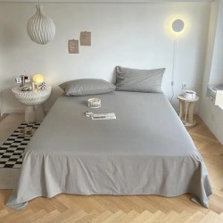 Soft Washed Cotton Bed Sheet Set - Solid Color Single Piece for Dormitory