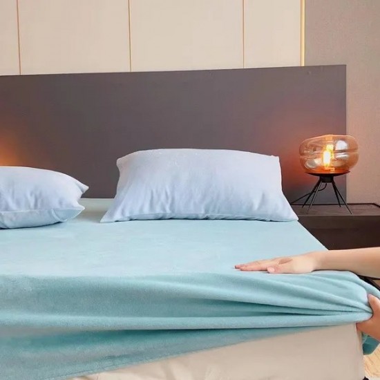 Solid Color Velvet Fitted Sheet | Winter Flannel Mattress Protector | Warm & Cozy Bed Cover