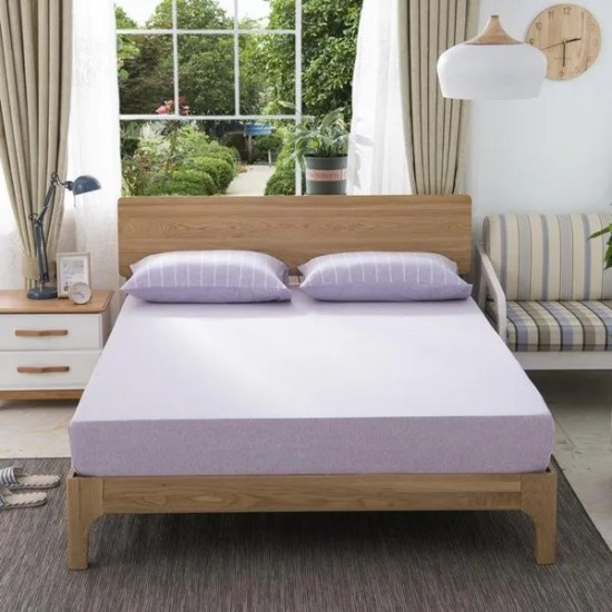 MUJI Style Jersey Knit Fitted Sheet - 100% Cotton Bed Skirt Mattress Cover in Solid Colors