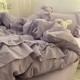 Purple Aesthetic Bedding Set 4-Piece | Washed Cotton Dorm Bed Sheets & Pillowcases | Soft Girl Core Comforter Set with Fitted Sheet Option