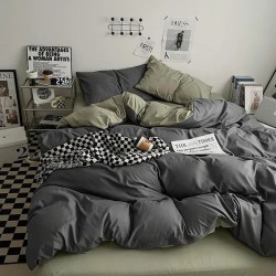 Bare-Skin Soft Pure Washed Cotton 4-Piece Bedding Set, Skin-Friendly Comfy Sheet & Duvet Cover, Minimalist Dorm Bedding with Fitted Sheet Op