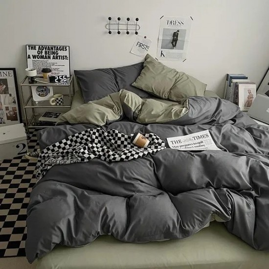 Bare-Skin Soft Pure Washed Cotton 4-Piece Bedding Set, Skin-Friendly Comfy Sheet & Duvet Cover, Minimalist Dorm Bedding with Fitted Sheet Op