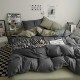 Bare-Skin Soft Pure Washed Cotton 4-Piece Bedding Set, Skin-Friendly Comfy Sheet & Duvet Cover, Minimalist Dorm Bedding with Fitted Sheet Op