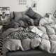 Bare-Skin Soft Pure Washed Cotton 4-Piece Bedding Set, Skin-Friendly Comfy Sheet & Duvet Cover, Minimalist Dorm Bedding with Fitted Sheet Op